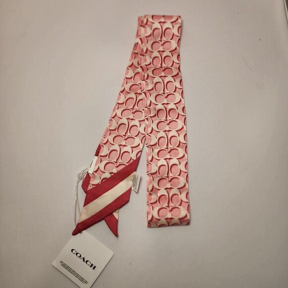 NWT Coach C8363 Signature Print Silk Skinny Scarf Pony Watermelon Pink - Picture 1 of 3